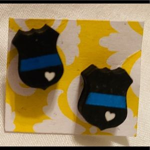Thin blue line badges earrings